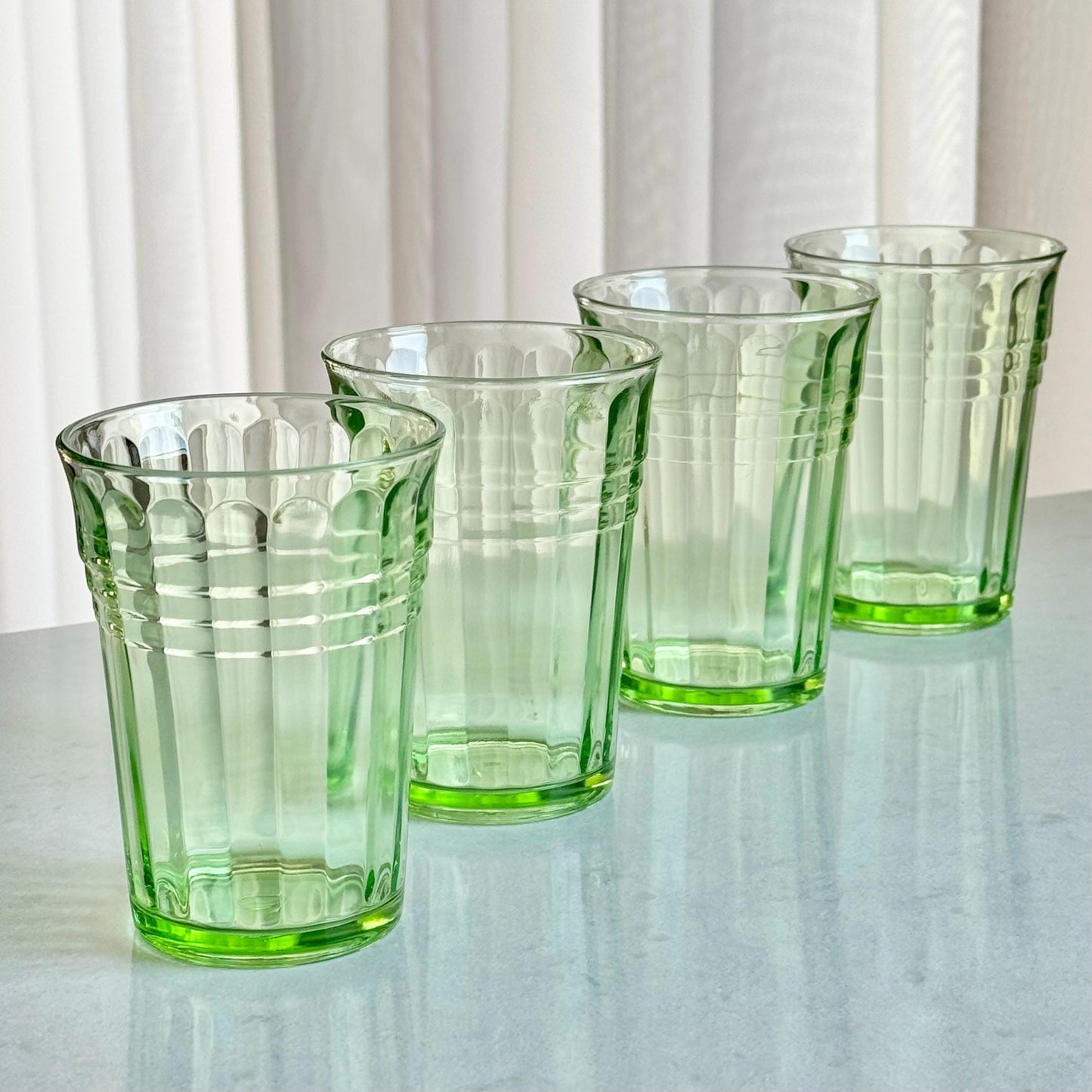 Vintage Hazel Atlas Uranium Glass Moderntone Green Tumblers - Set of 4