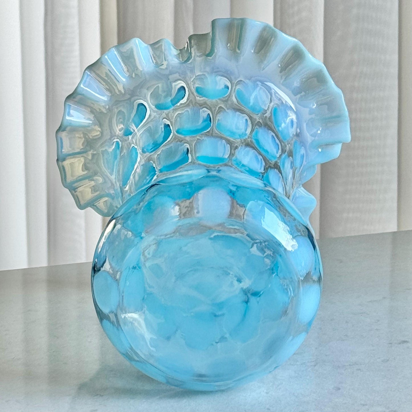 Vintage Fenton Blue Opalescent Large Dot Optic Vase
