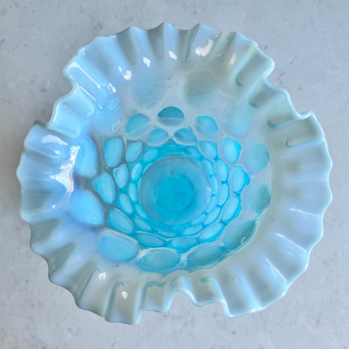 Vintage Fenton Blue Opalescent Large Dot Optic Vase