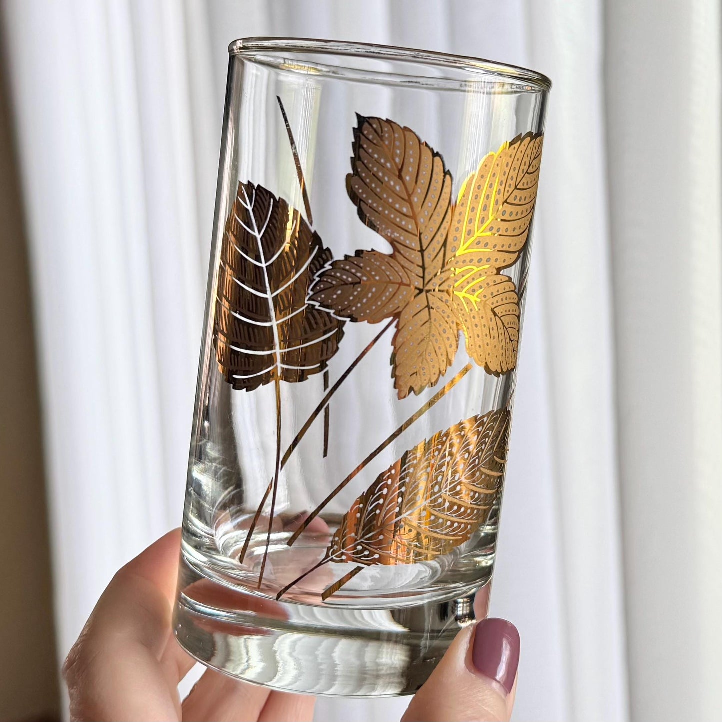 Vintage Libbey Gold Leaves Glasses -  Set of 8 Highball Tumblers