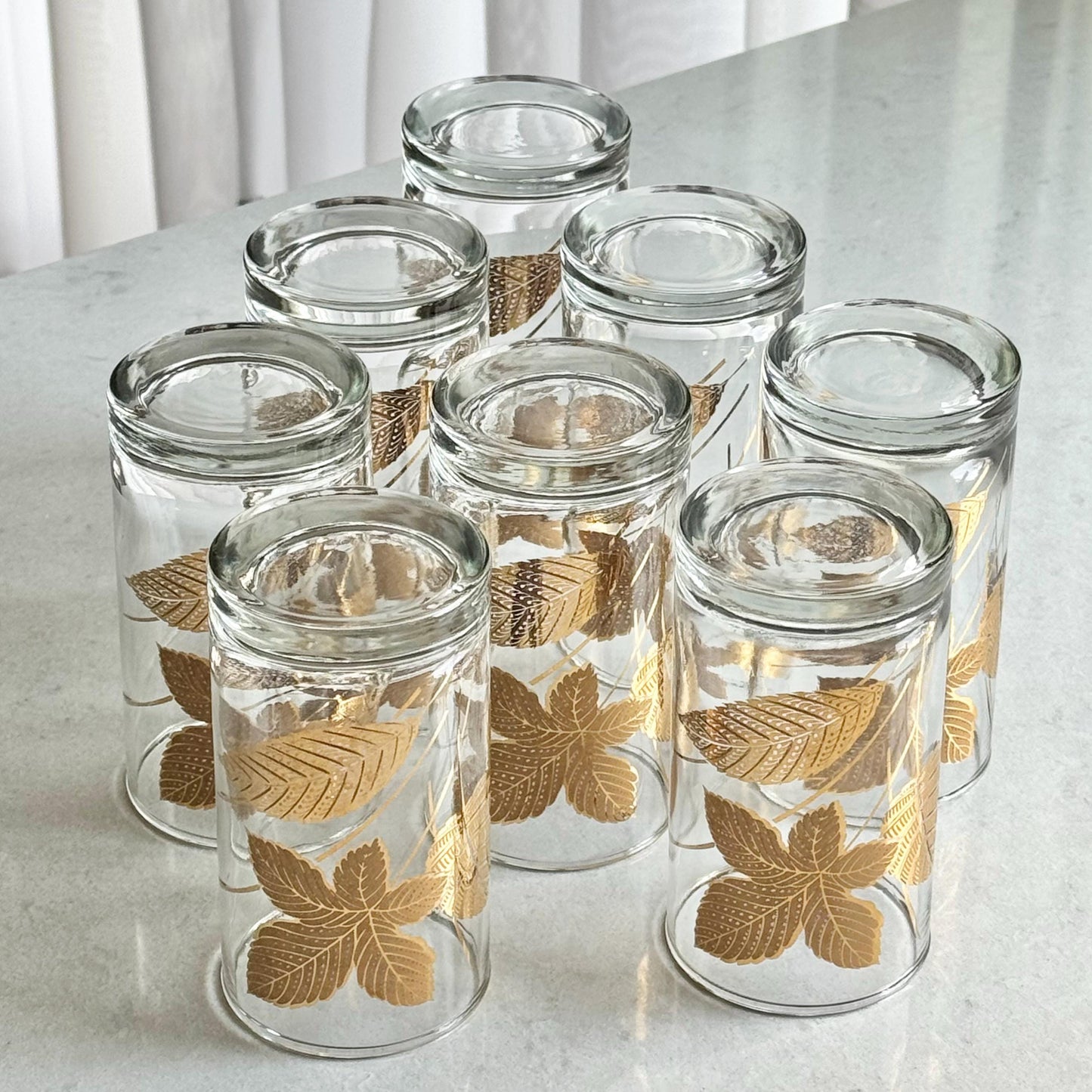 Vintage Libbey Gold Leaves Glasses -  Set of 8 Highball Tumblers