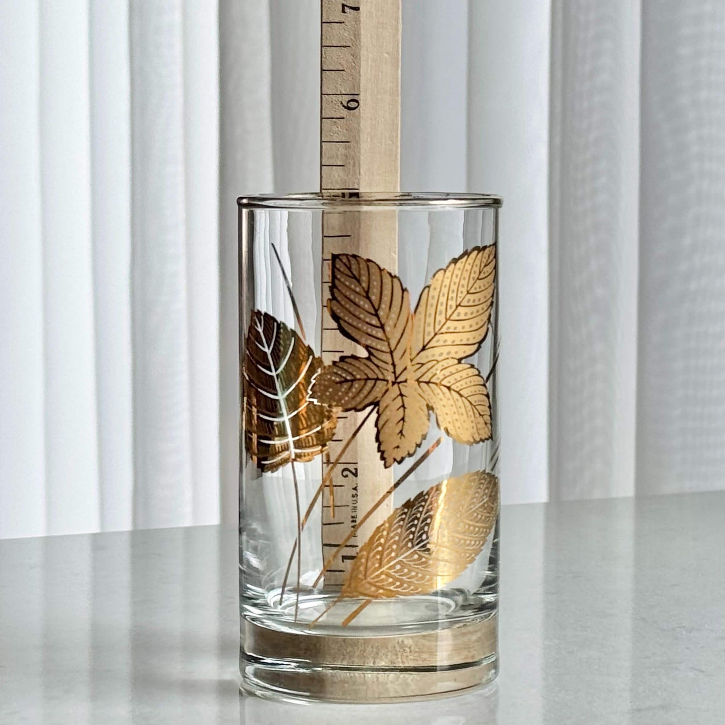 Vintage Libbey Gold Leaves Glasses -  Set of 8 Highball Tumblers