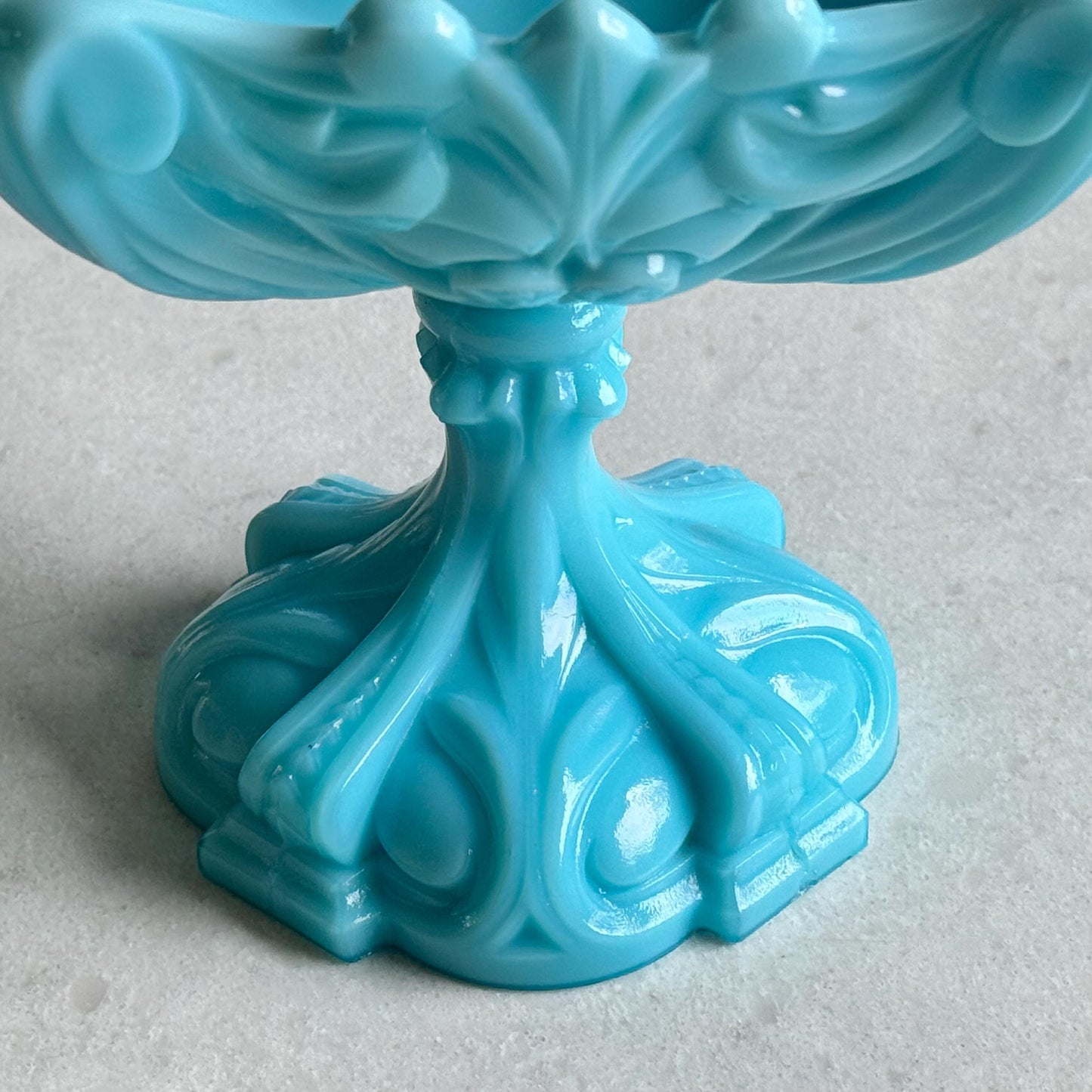 Vintage Portieux Vallerysthal Opaline Blue Pedestal Dish