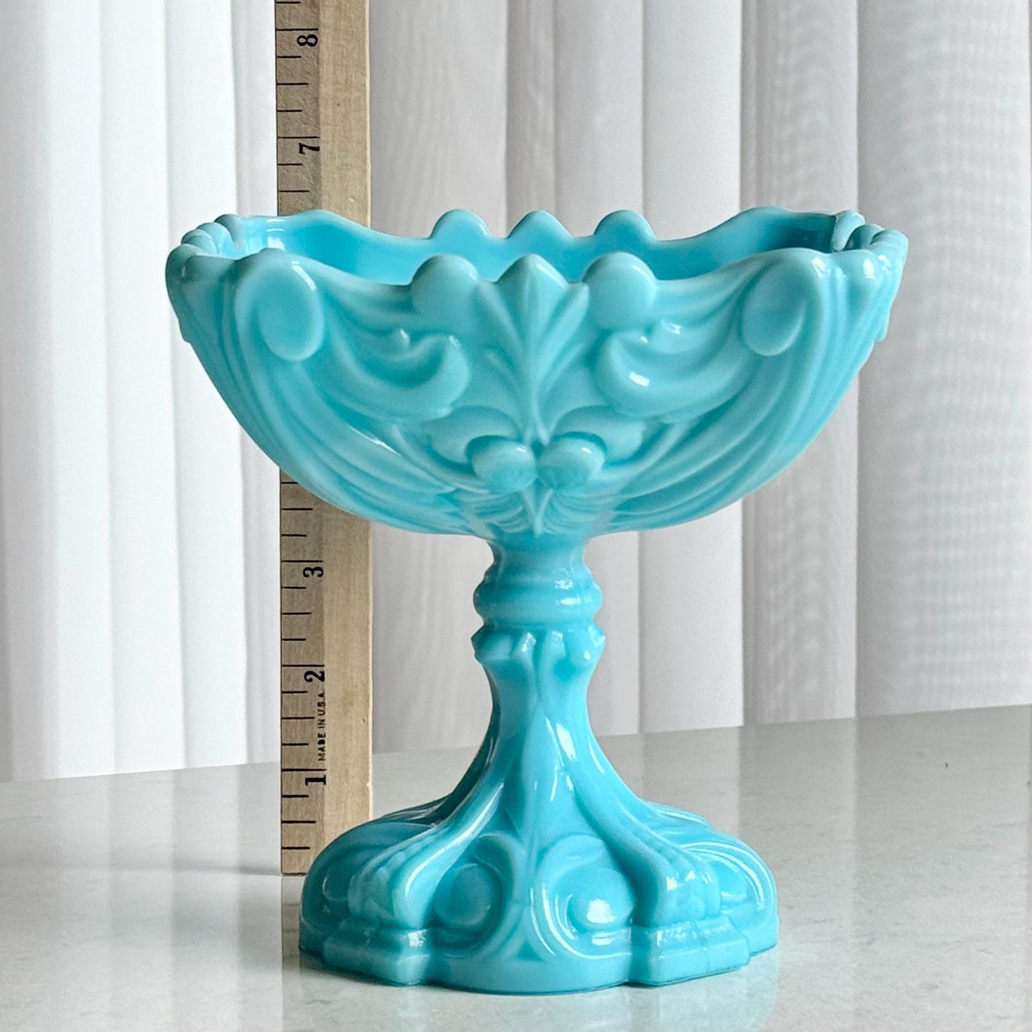 Vintage Portieux Vallerysthal Opaline Blue Pedestal Dish