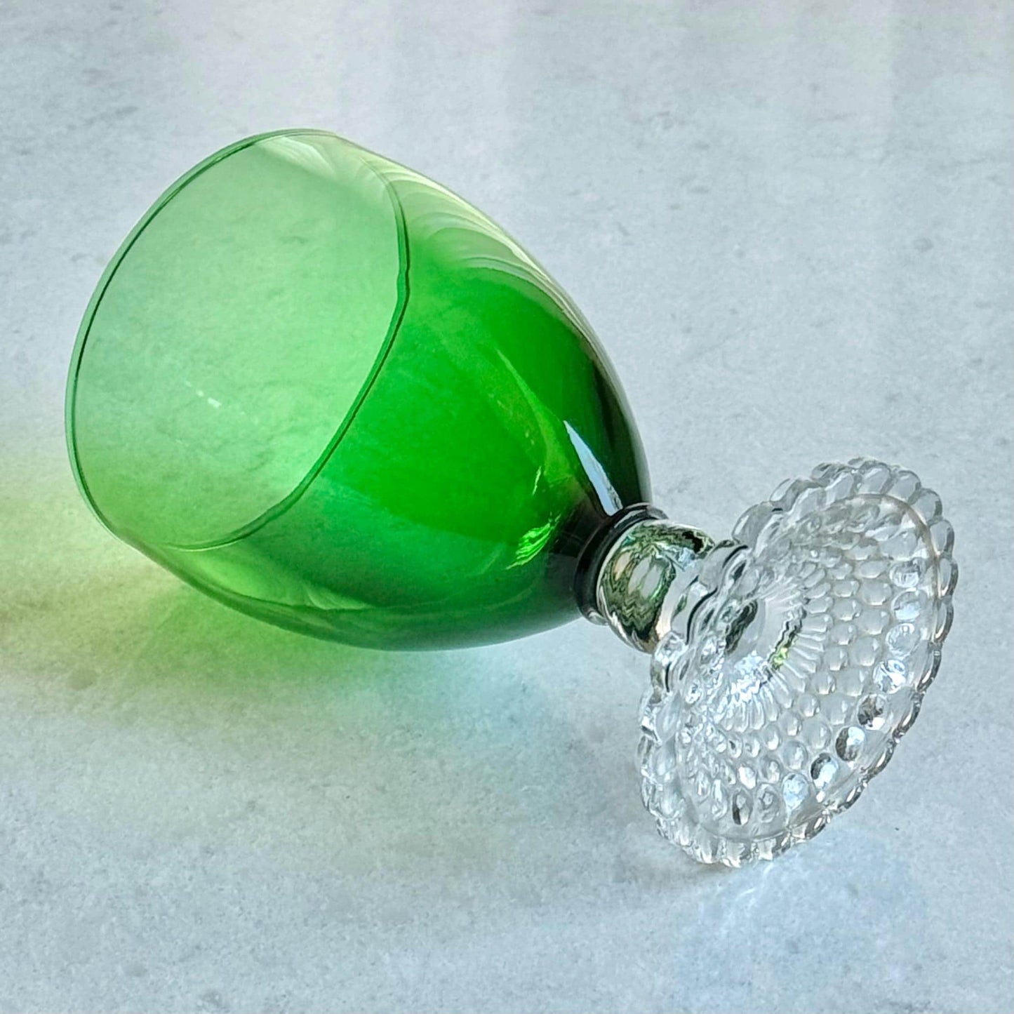 Vintage Anchor Hocking Bubble Foot Green Glasses - Set of 4