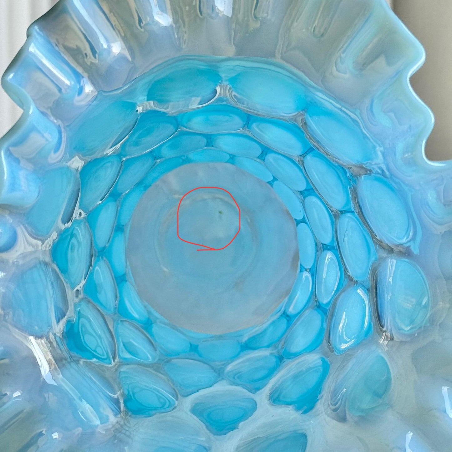 Vintage Fenton Blue Opalescent Large Dot Optic Vase