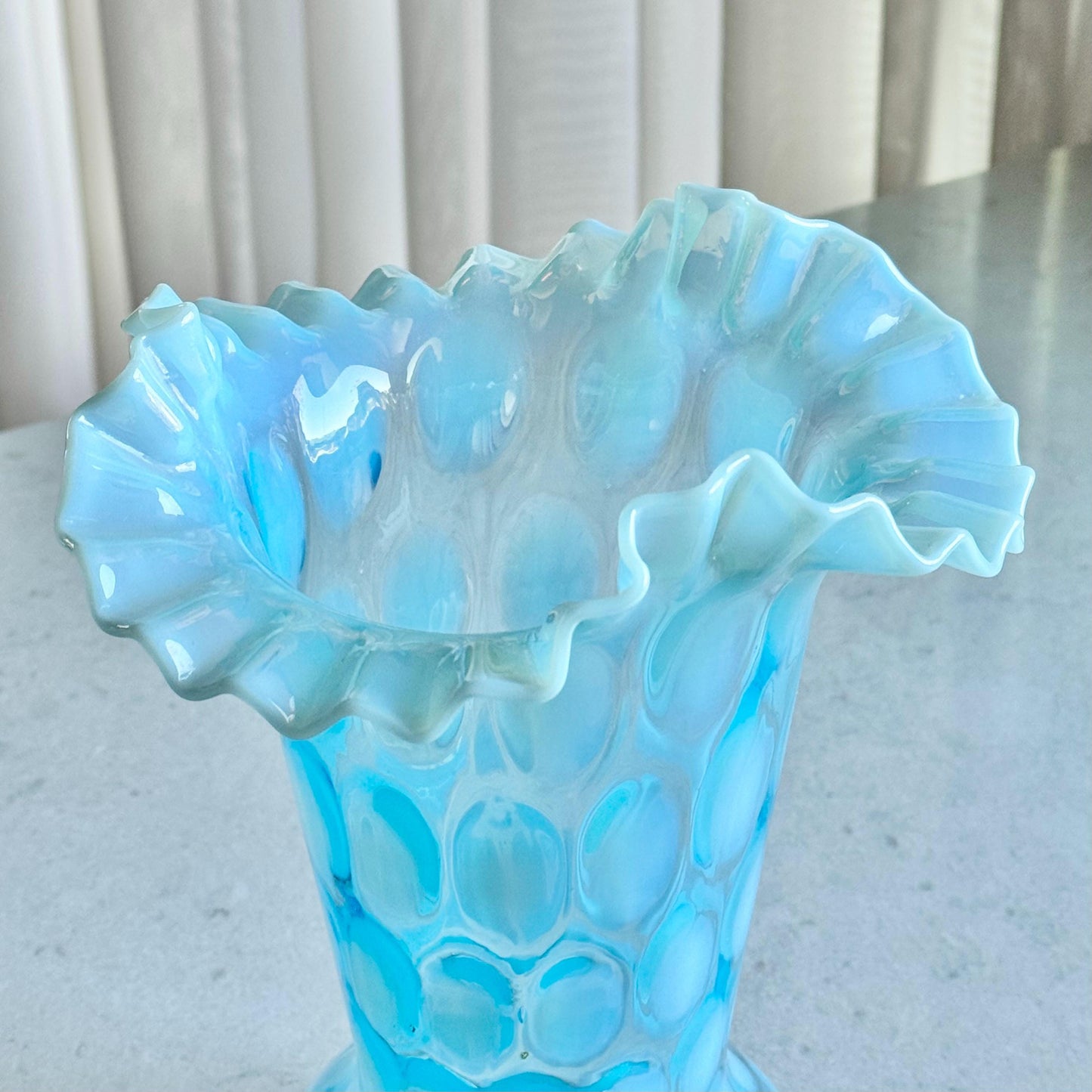 Vintage Fenton Blue Opalescent Large Dot Optic Vase