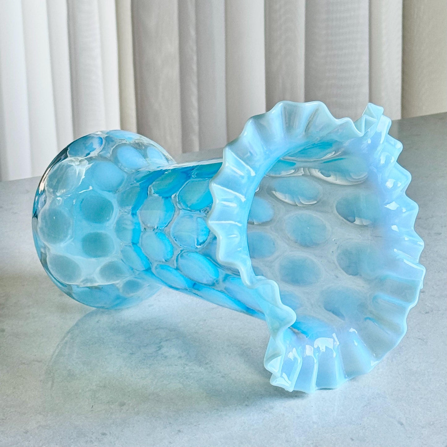 Vintage Fenton Blue Opalescent Large Dot Optic Vase