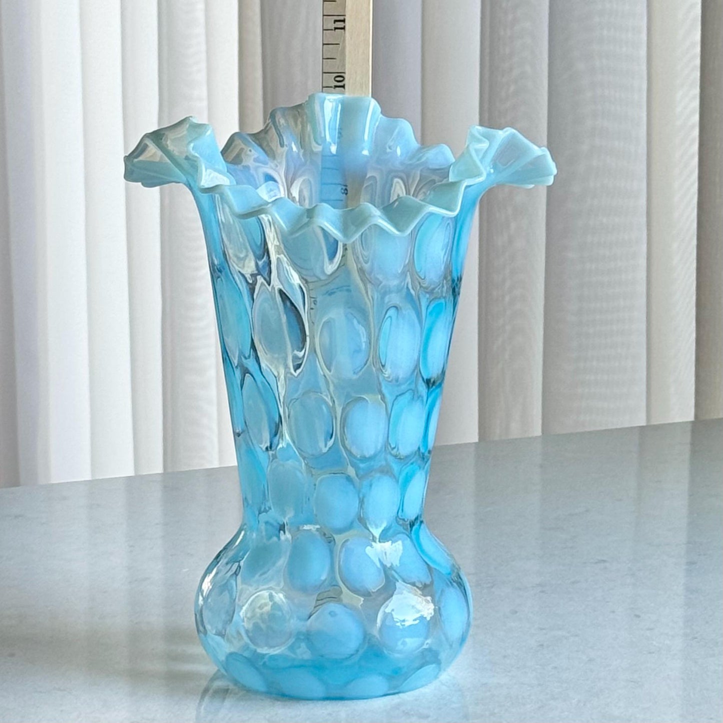 Vintage Fenton Blue Opalescent Large Dot Optic Vase