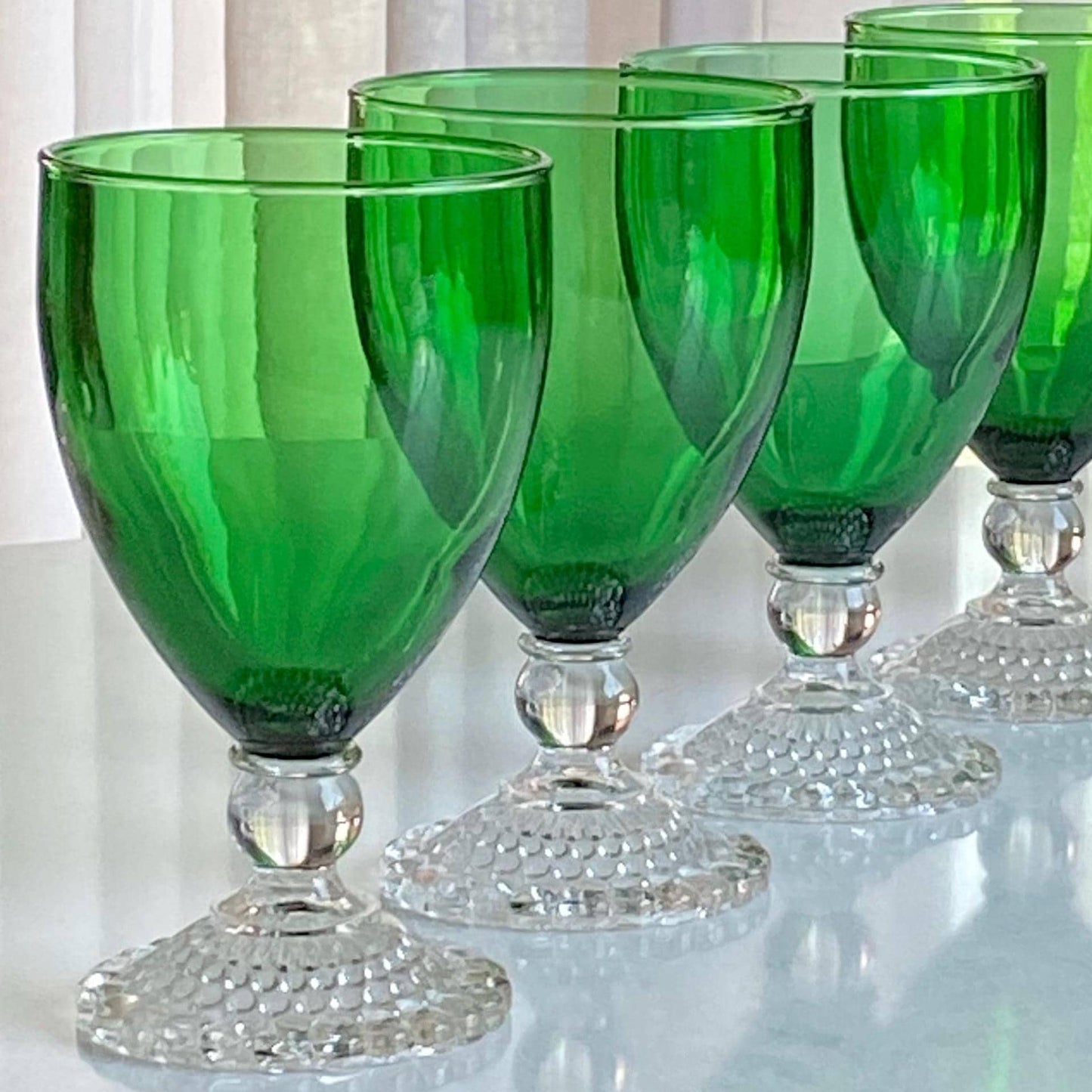 Vintage Anchor Hocking Bubble Foot Green Glasses - Set of 4
