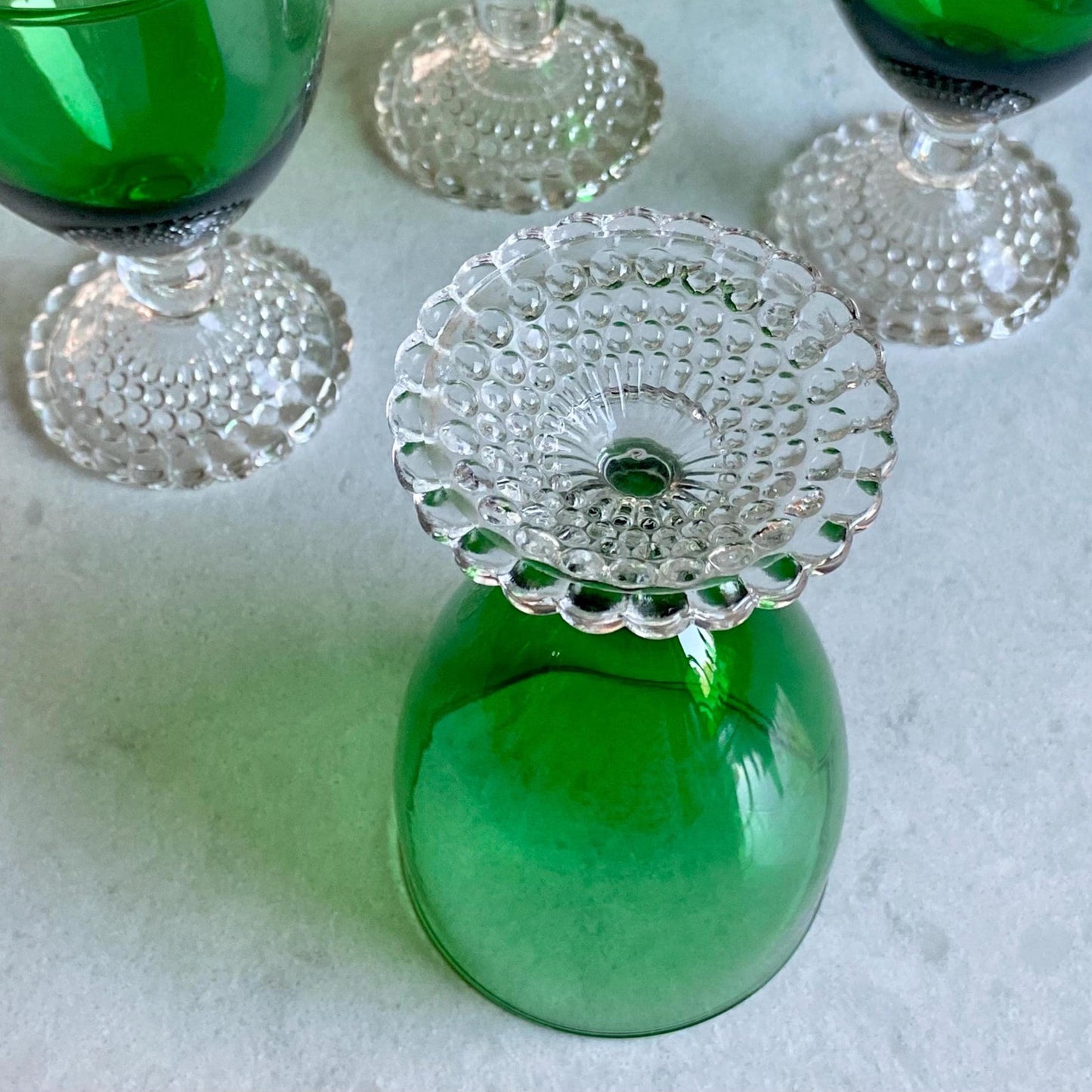 Vintage Anchor Hocking Bubble Foot Green Glasses - Set of 4