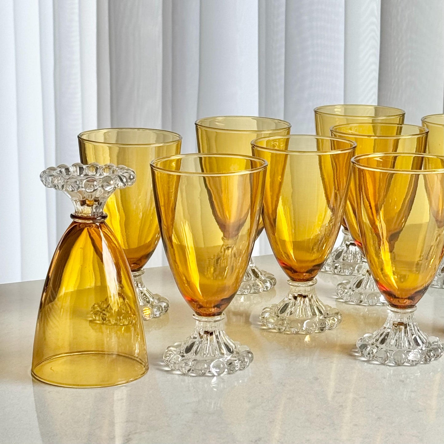Vintage Anchor Hocking Berwick Boopie Amber Bubble Glasses - Set of 10