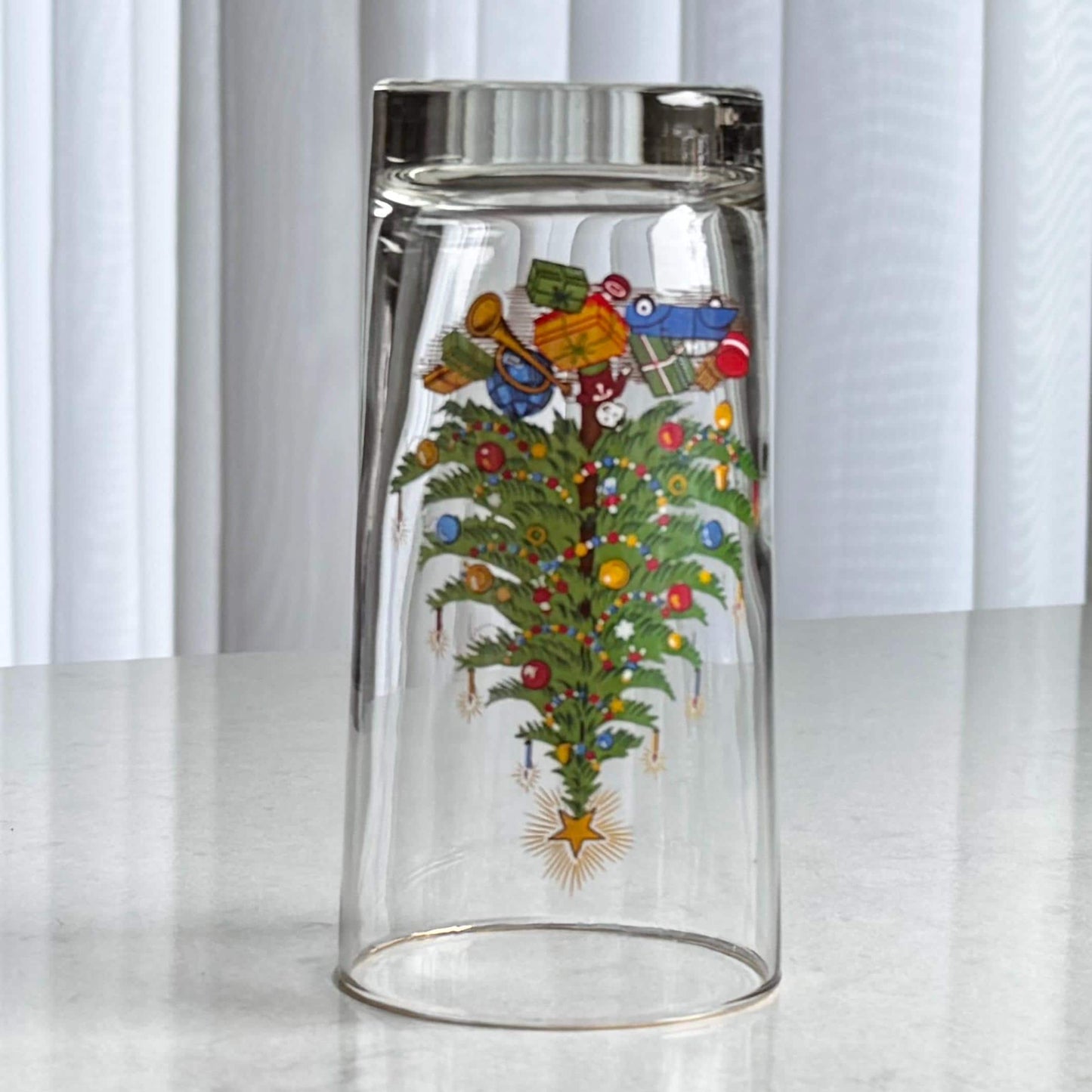 Vintage Christmas Moderne Old Fashioned Christmas Tree 12 Ounce Glasses - Set of 6 Tumblers