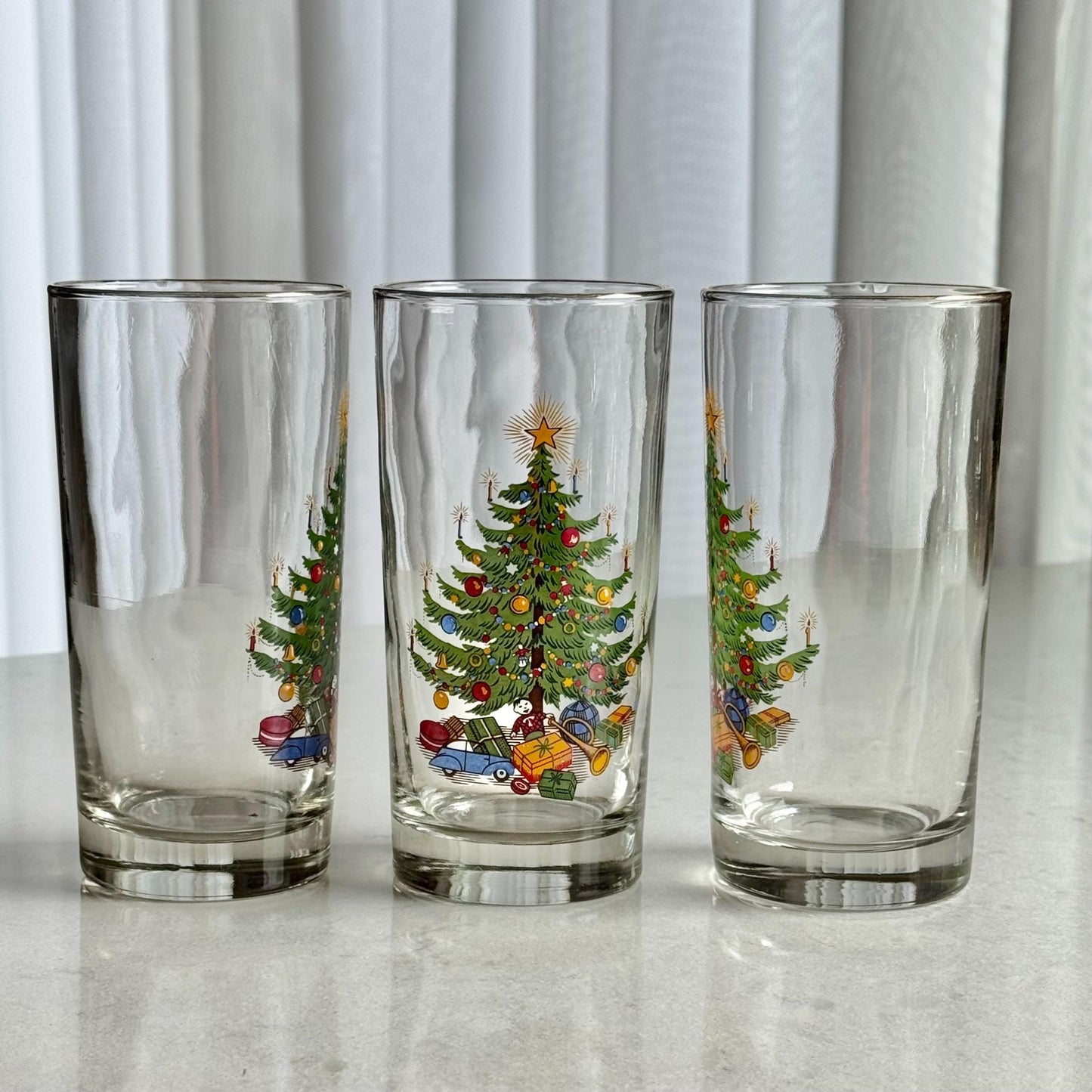 Vintage Christmas Moderne Old Fashioned Christmas Tree 12 Ounce Glasses - Set of 6 Tumblers
