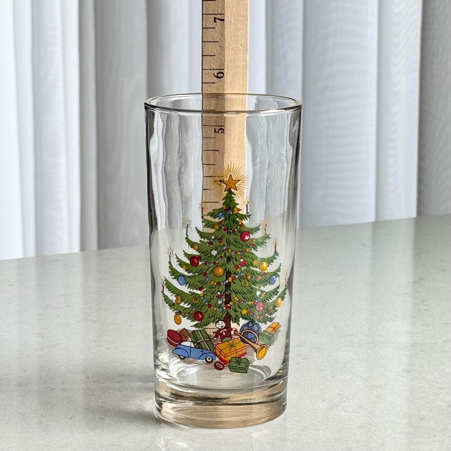 Vintage Christmas Moderne Old Fashioned Christmas Tree 12 Ounce Glasses - Set of 6 Tumblers