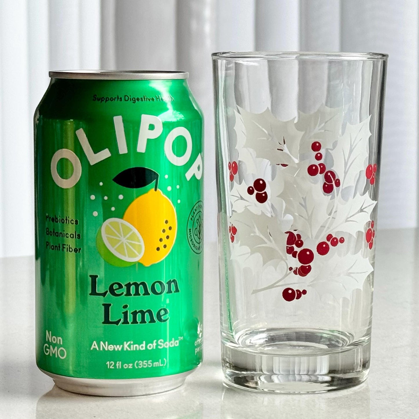 Vintage Indiana Glass White Holly and Berries 10 Ounce Glasses - Set of 9 Tumblers