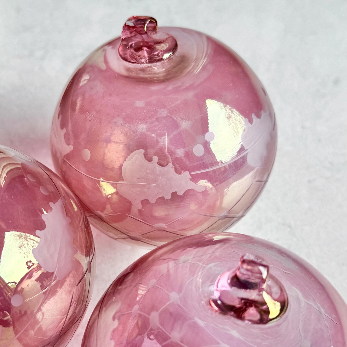 Vintage Norwood Glass Cranberry Cut-to-Clear Ornaments - Set of 6