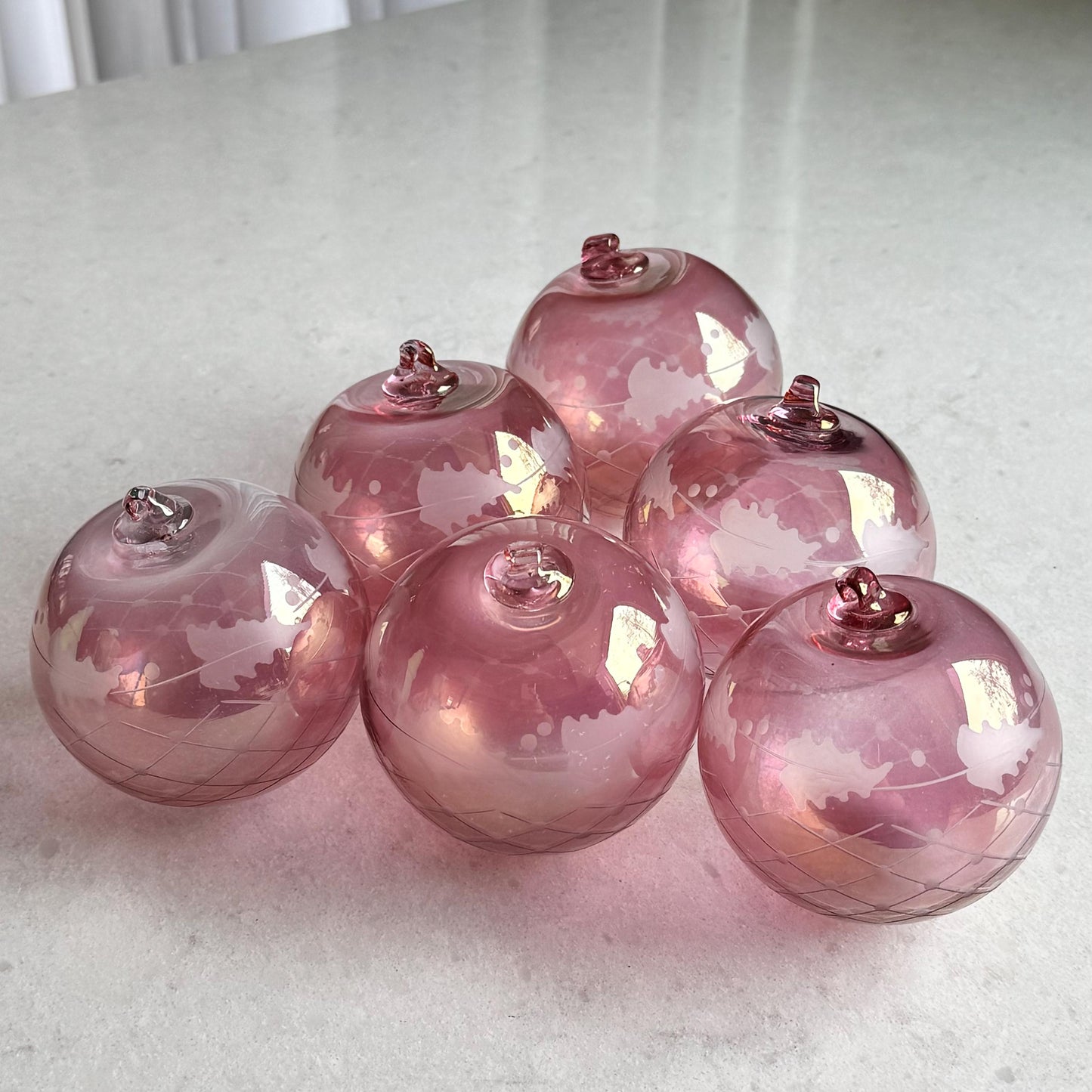 Vintage Norwood Glass Cranberry Cut-to-Clear Ornaments - Set of 6