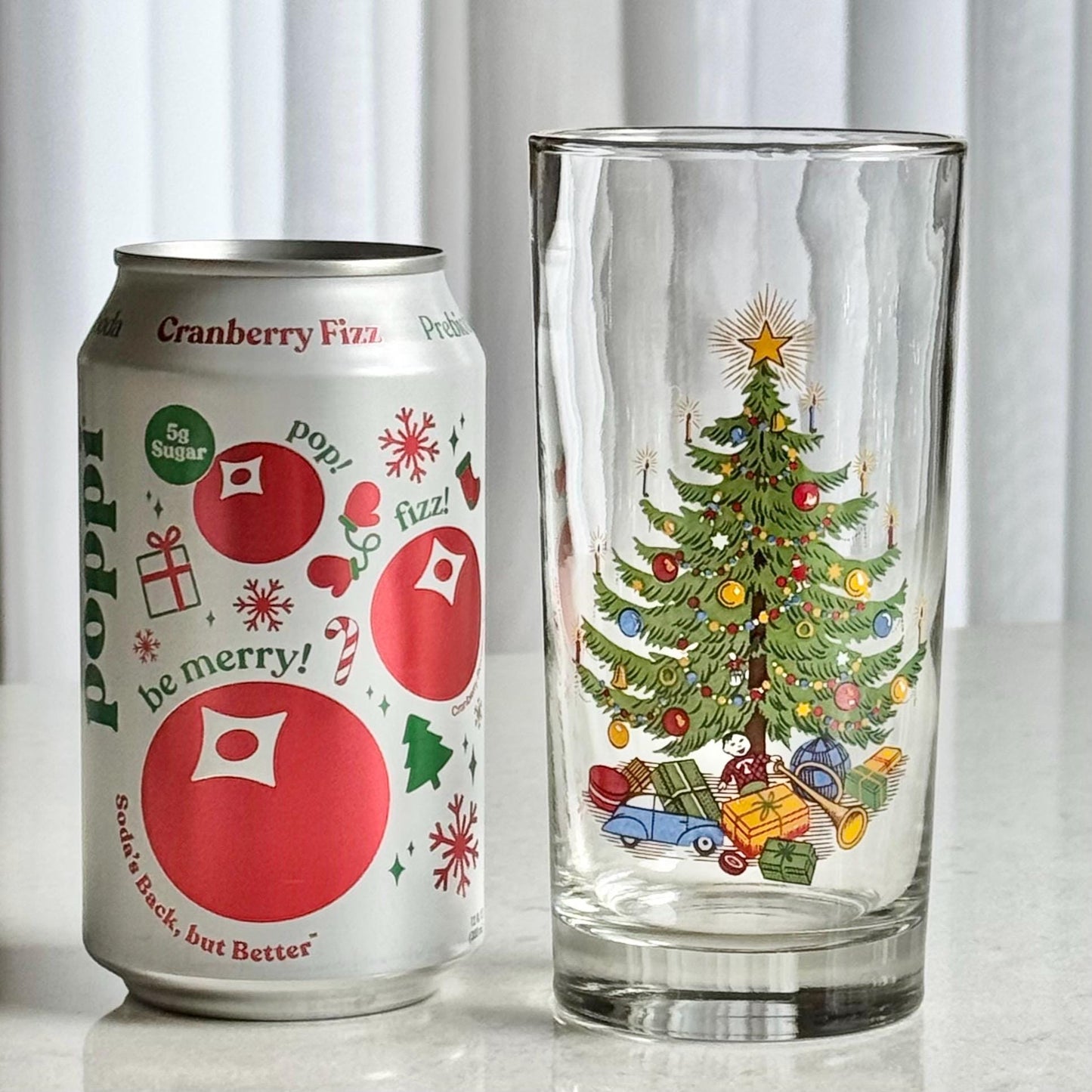 Vintage Christmas Moderne Old Fashioned Christmas Tree 12 Ounce Glasses - Set of 6 Tumblers