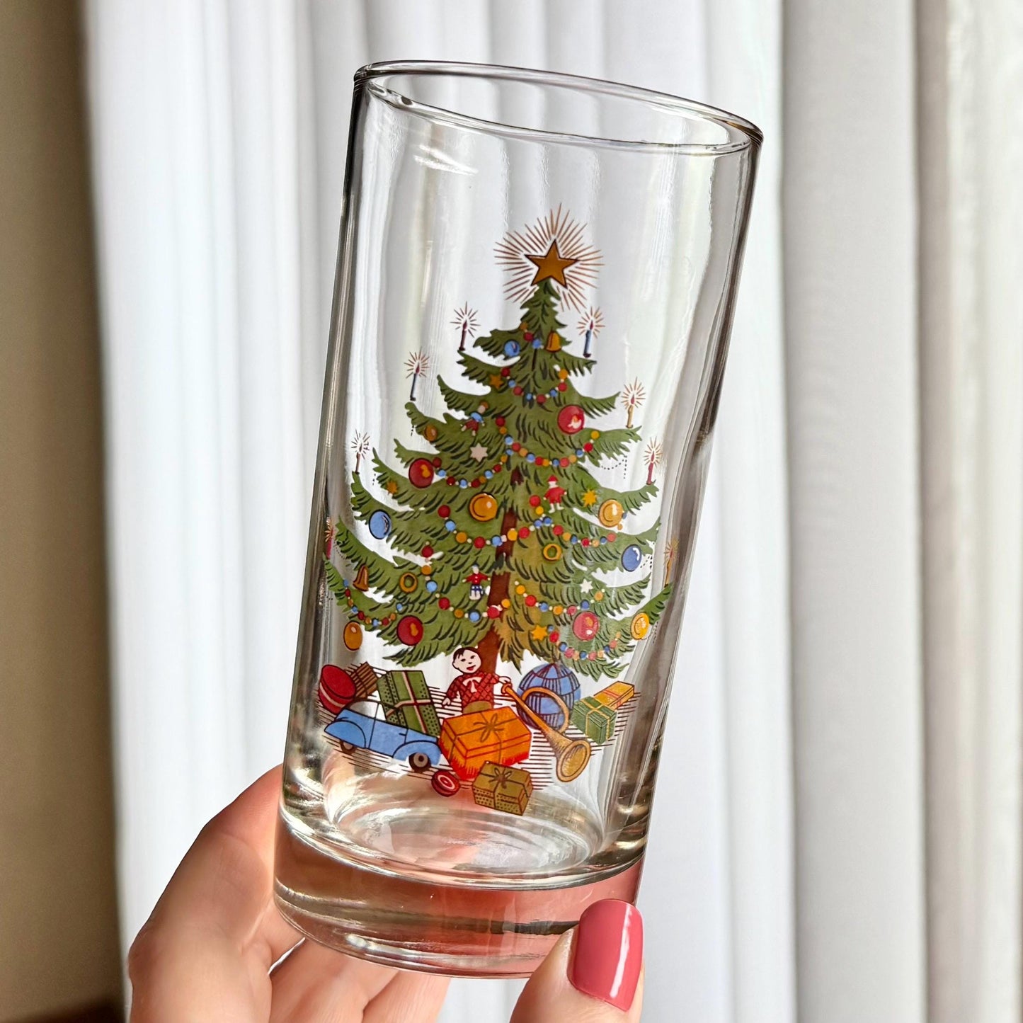 Vintage Christmas Moderne Old Fashioned Christmas Tree 12 Ounce Glasses - Set of 6 Tumblers
