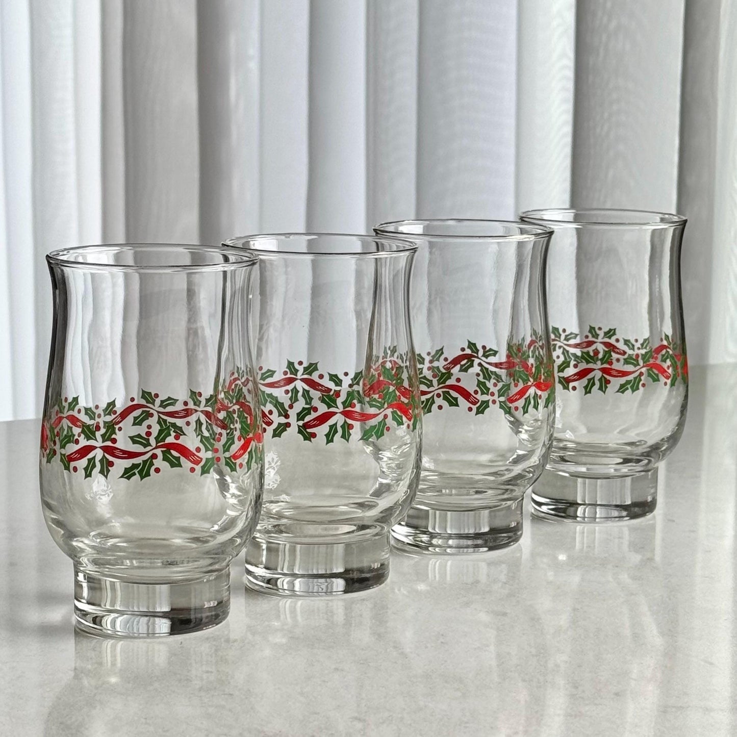 Vintage Libbey Holley Weighted Bottom Tulip Glasses - Set of 4