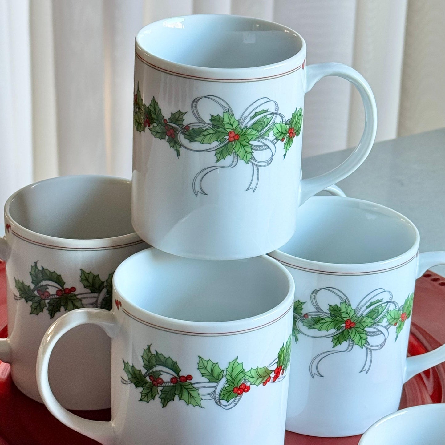 Vintage Toscany Holly and Berries Mugs - Set of 6