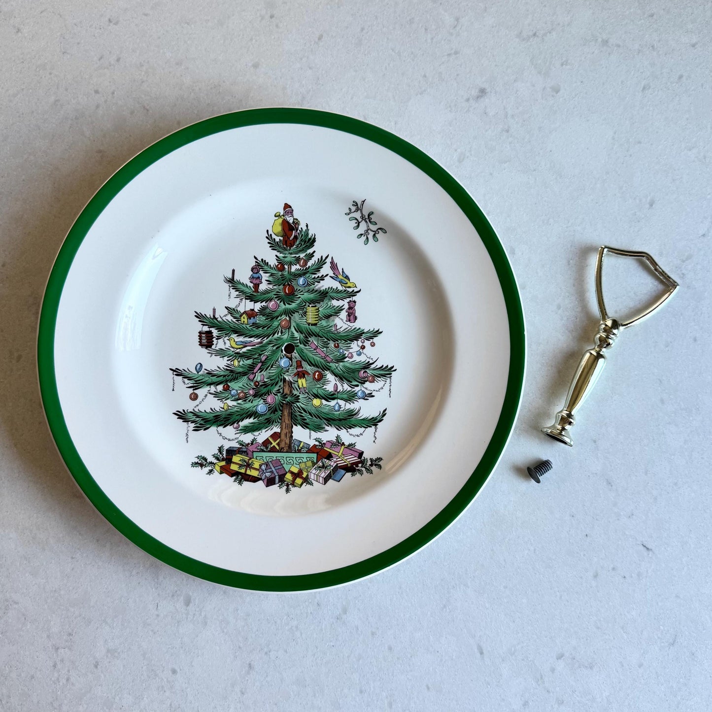 Vintage Spode Christmas Tree Handled Tidbit Tray