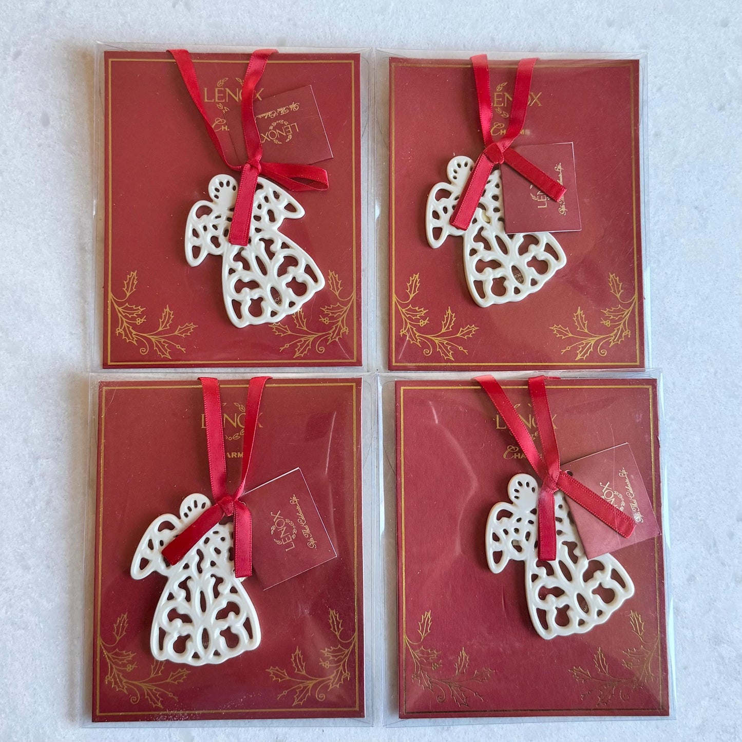 Vintage Lenox Pierced Angel Charm Ornaments - Set of 4