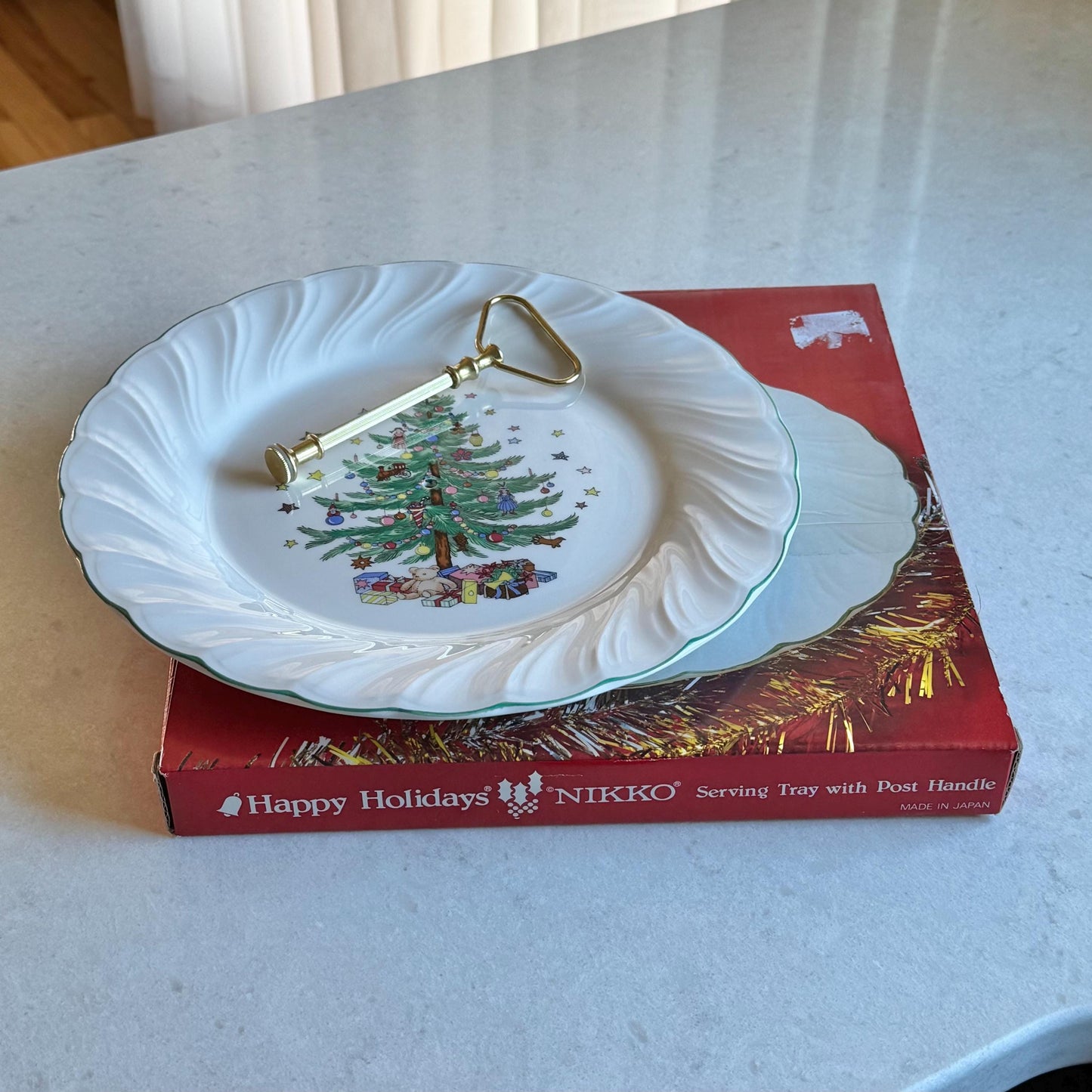 Vintage Nikko Happy Holidays Serving Tray with Handle