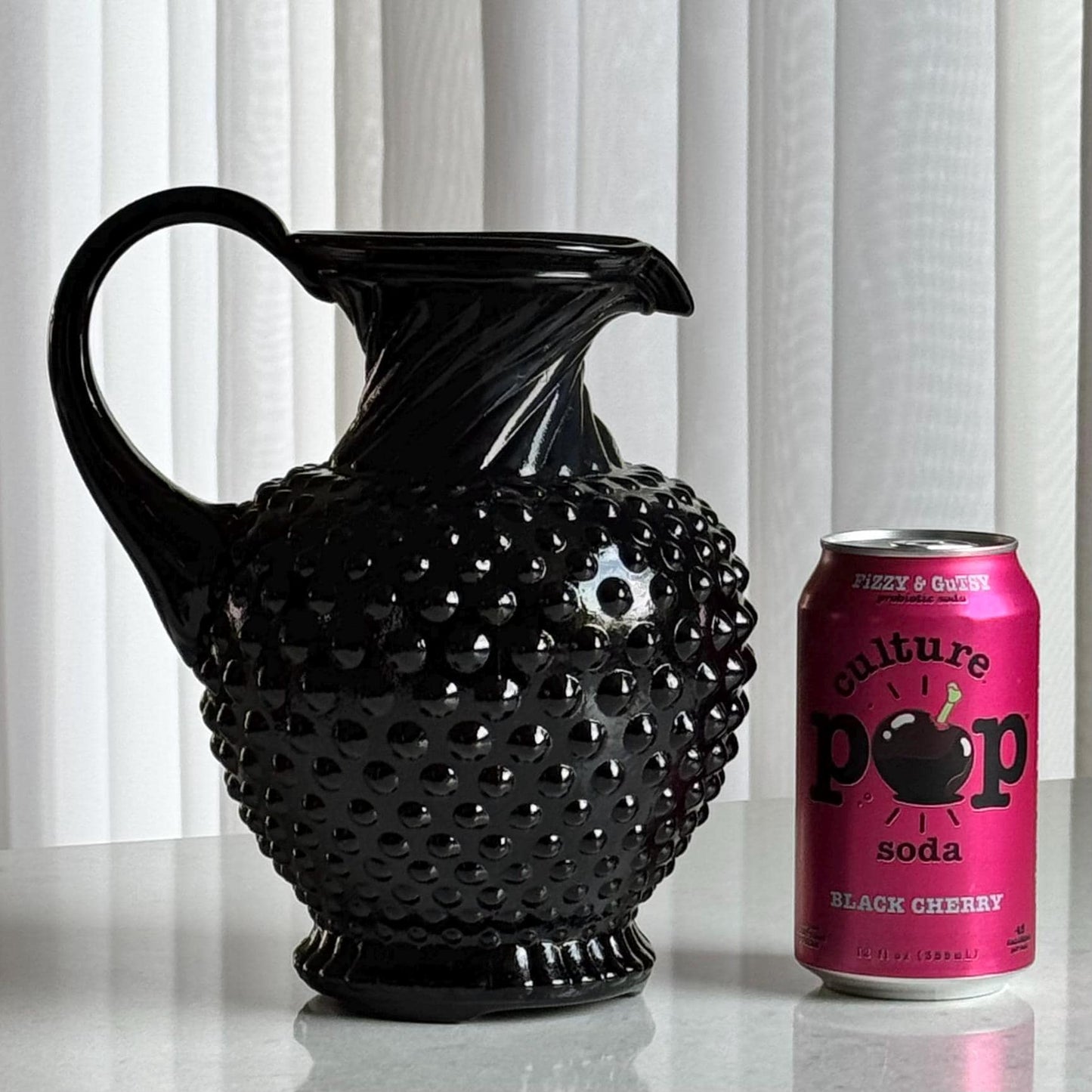 Indiana Glass Tiara Exclusives Black Hobnail Pitcher and 4 Tumblers  (circa 1975)