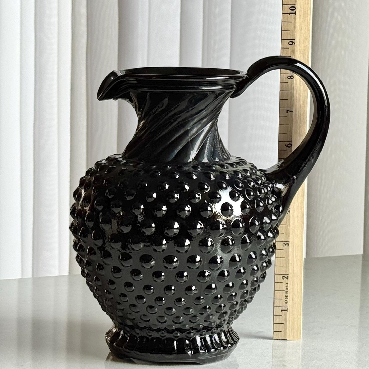 Indiana Glass Tiara Exclusives Black Hobnail Pitcher and 4 Tumblers  (circa 1975)