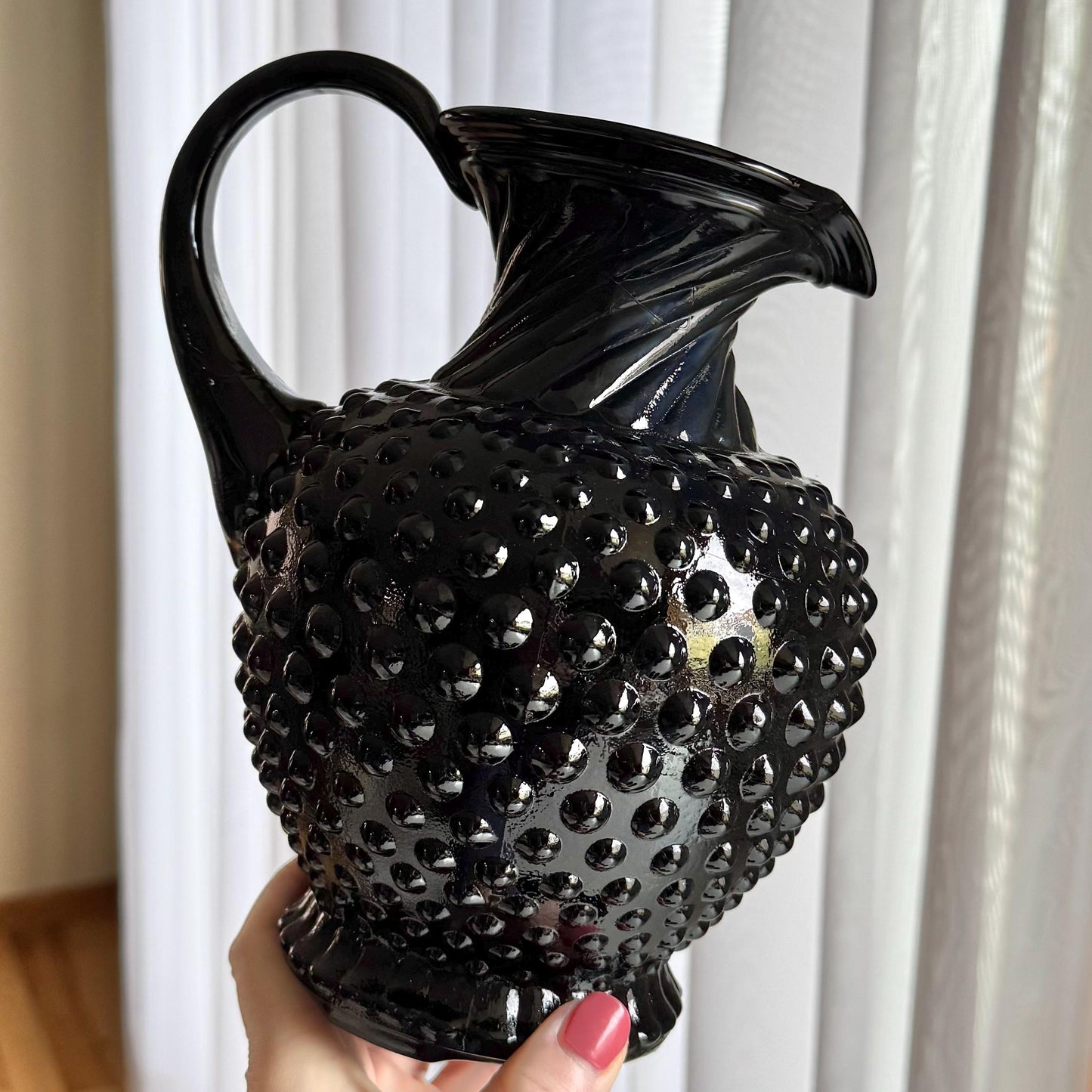 Indiana Glass Tiara Exclusives Black Hobnail Pitcher and 4 Tumblers  (circa 1975)