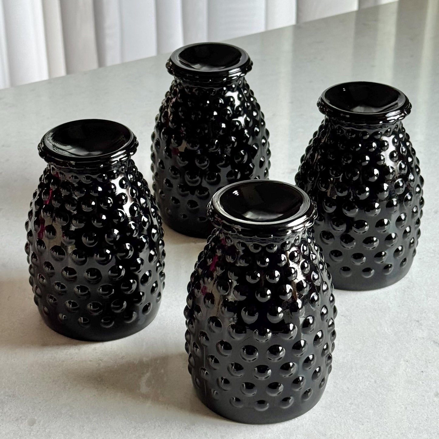 Indiana Glass Tiara Exclusives Black Hobnail Pitcher and 4 Tumblers  (circa 1975)