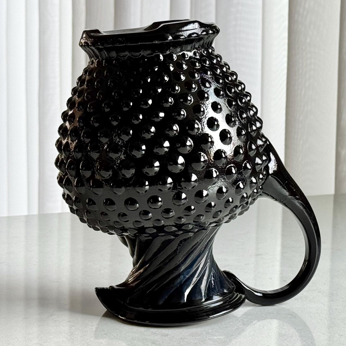 Indiana Glass Tiara Exclusives Black Hobnail Pitcher and 4 Tumblers  (circa 1975)