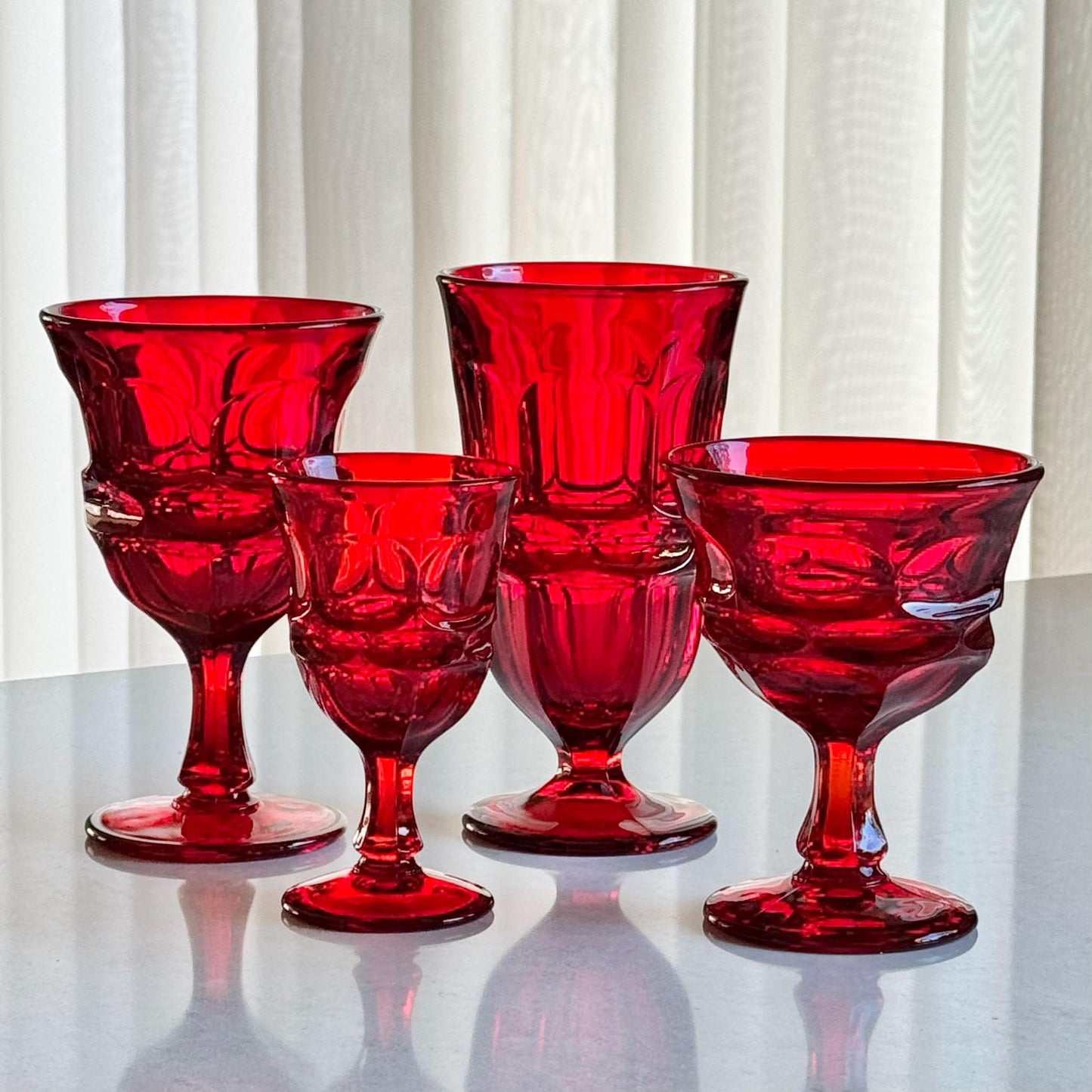 Vintage Fostoria Argus Ruby Red Glasses (circa 1964 - 1982) - Set of 8 Coupes