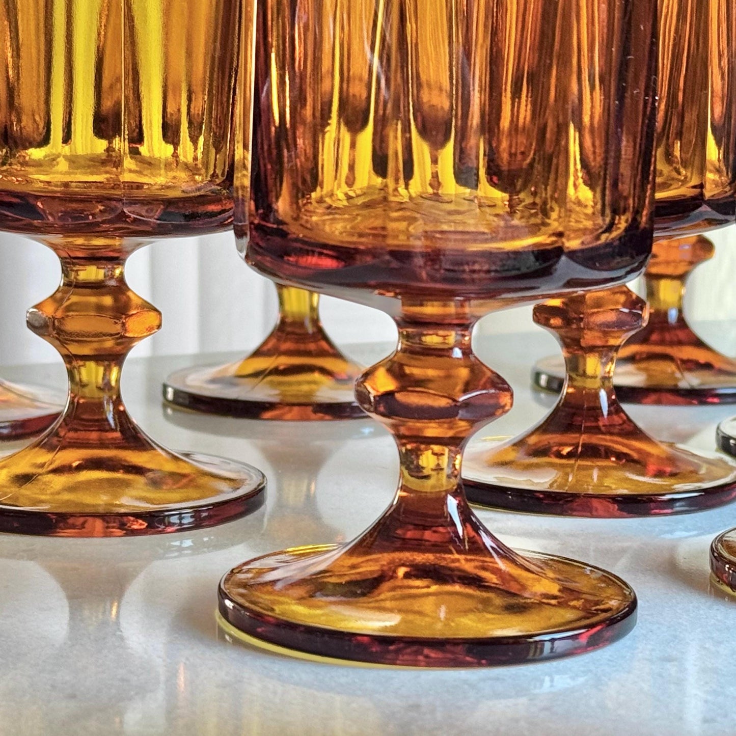 Vintage Nouveau Gold Paneled Glasses - Set of 12