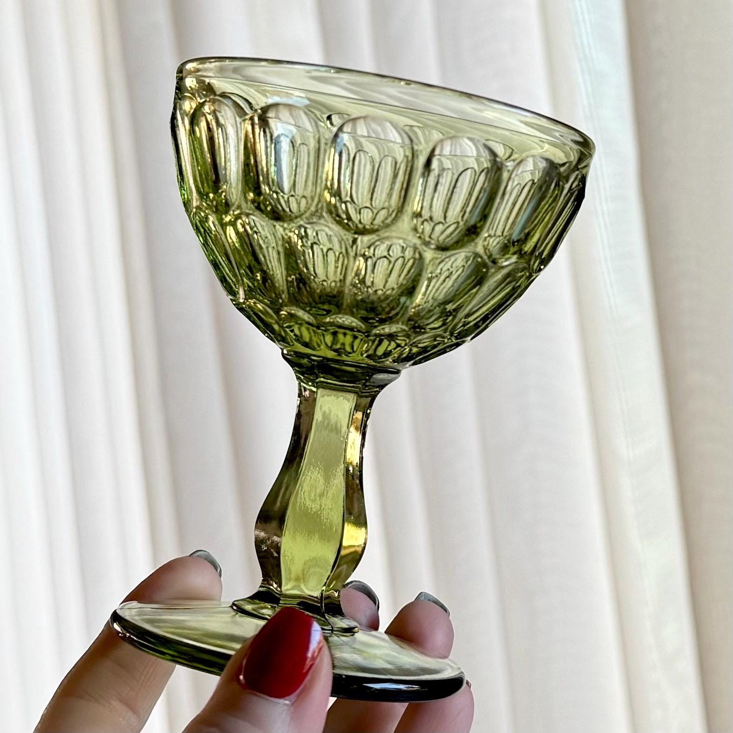 Vintage Fenton Colonial Green Thumbprint Glasses (circa 1963 - 1980) - Set of 11