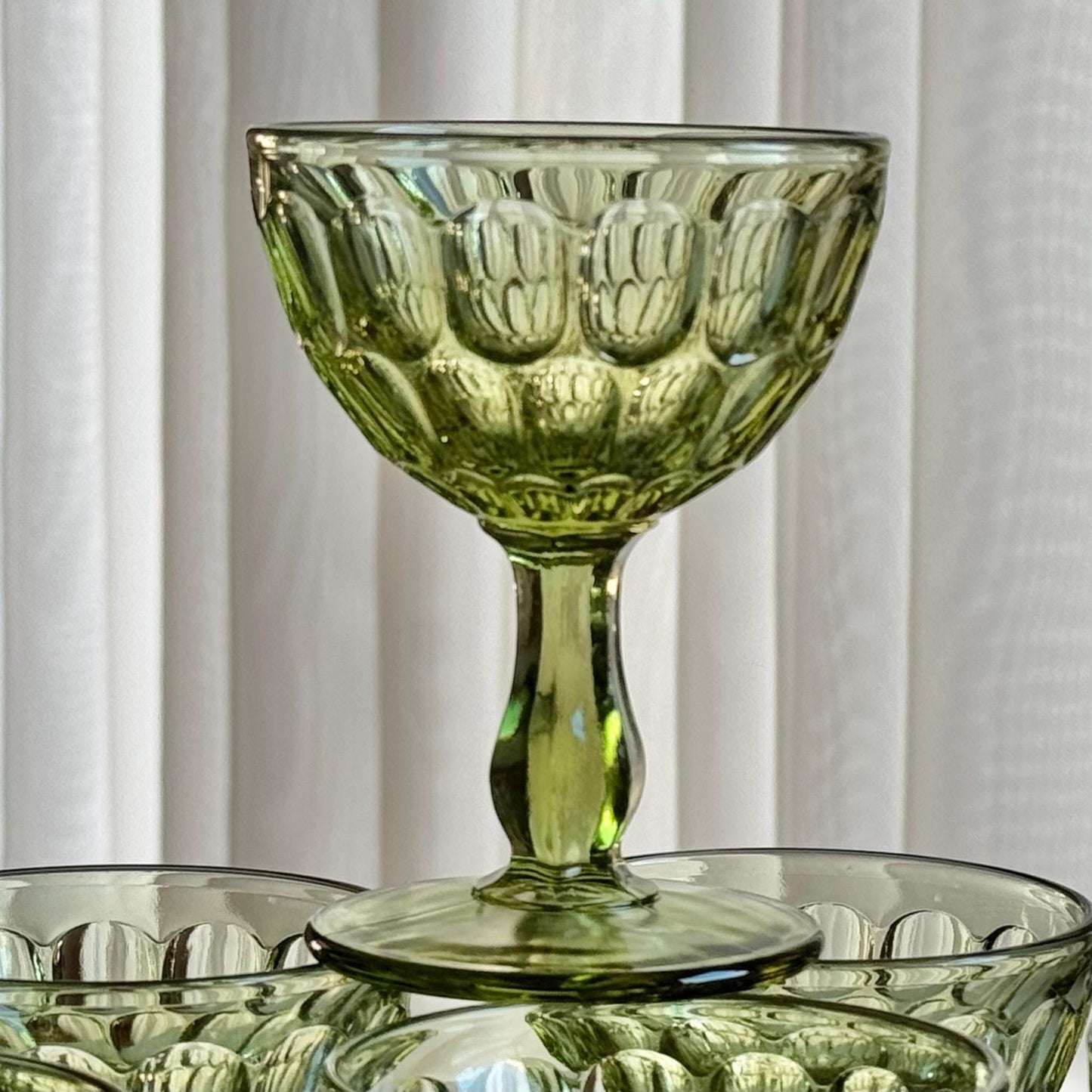 Vintage Fenton Colonial Green Thumbprint Glasses (circa 1963 - 1980) - Set of 11