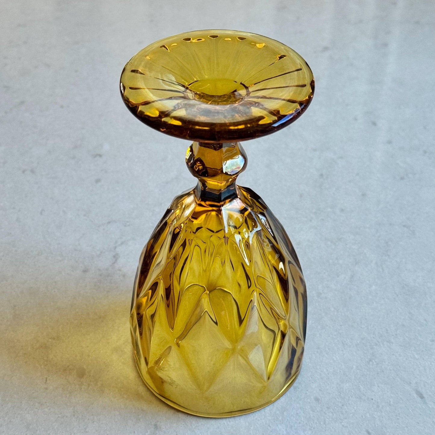 Vintage Amber Diamond Pattern Glasses - Set of 6