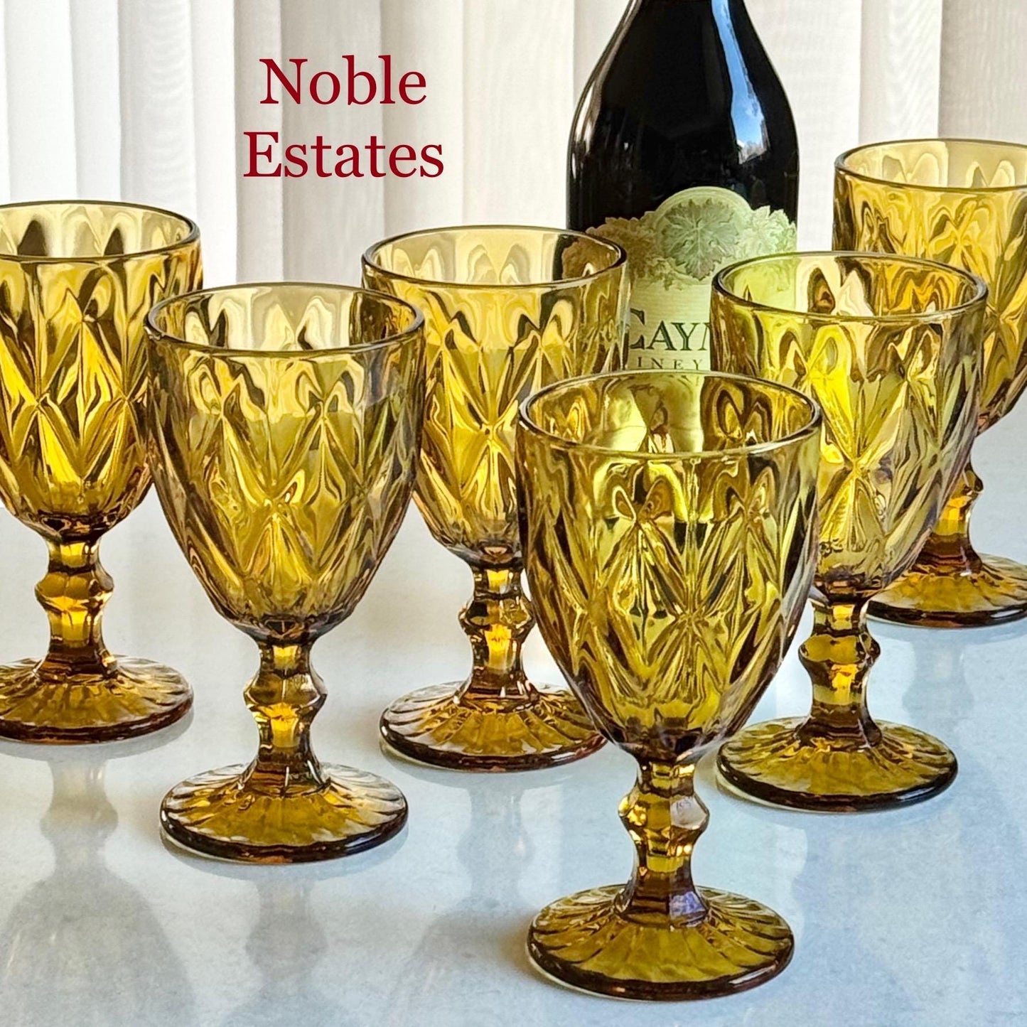 Vintage Amber Diamond Pattern Glasses - Set of 6