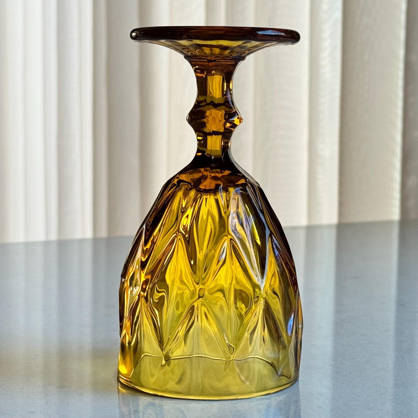 Vintage Amber Diamond Pattern Glasses - Set of 6