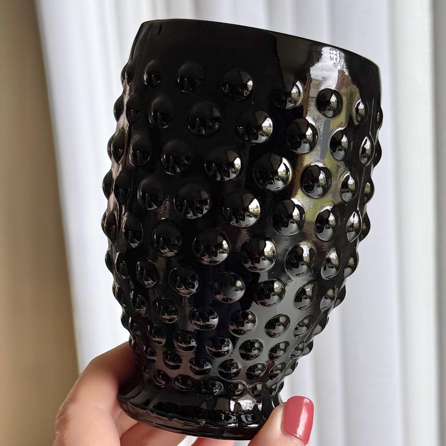 Indiana Glass Tiara Exclusives Black Hobnail Pitcher and 4 Tumblers  (circa 1975)