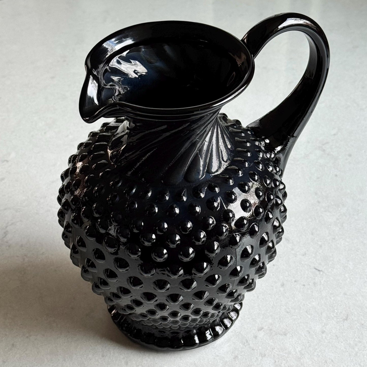 Indiana Glass Tiara Exclusives Black Hobnail Pitcher and 4 Tumblers  (circa 1975)