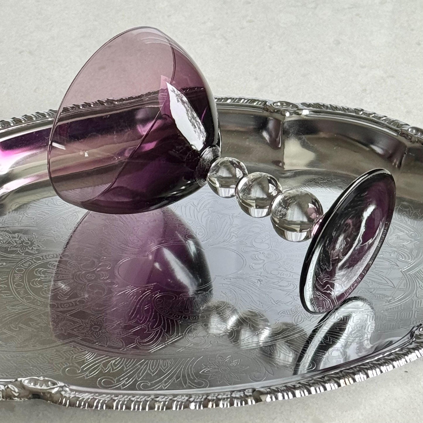 Vintage Bryce Aristocrat Amethyst Purple Bubble Stem Glasses - Set of 3