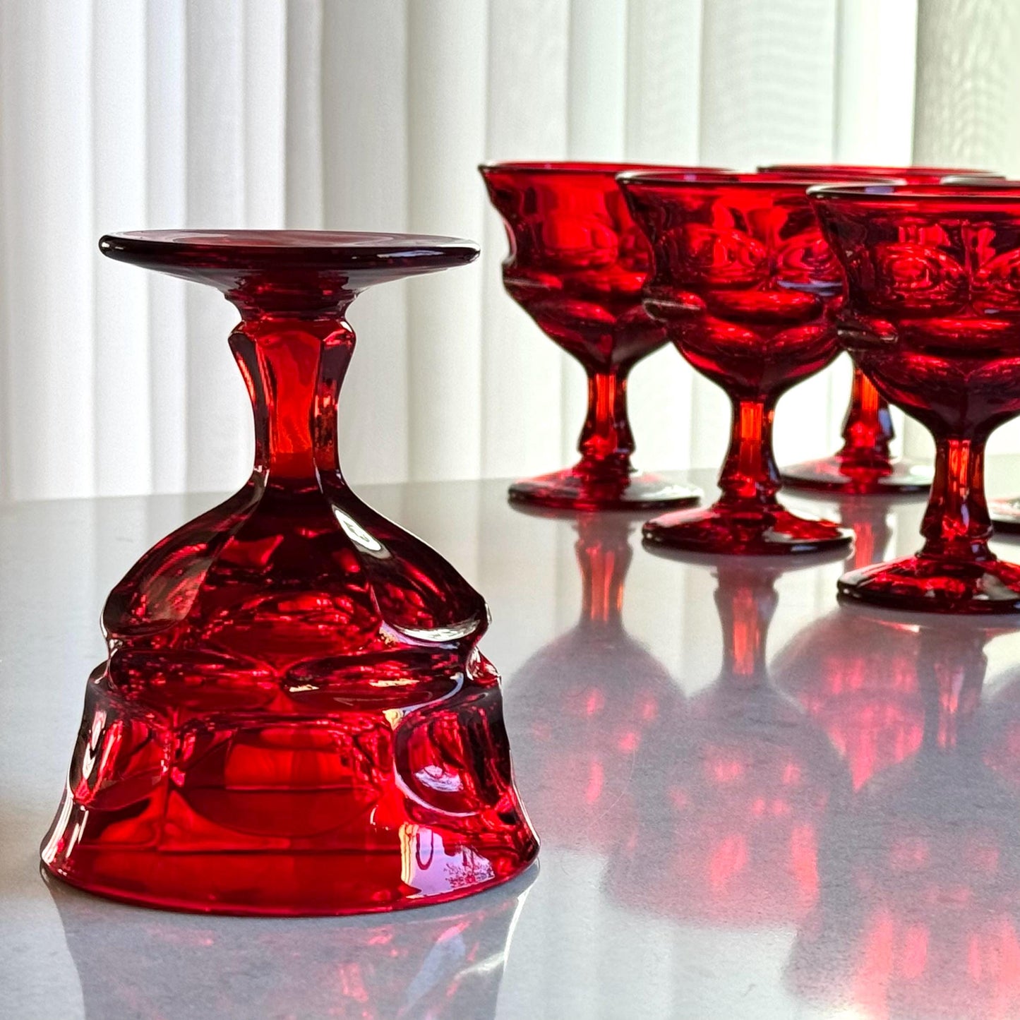 Vintage Fostoria Argus Ruby Red Glasses (circa 1964 - 1982) - Set of 8 Coupes