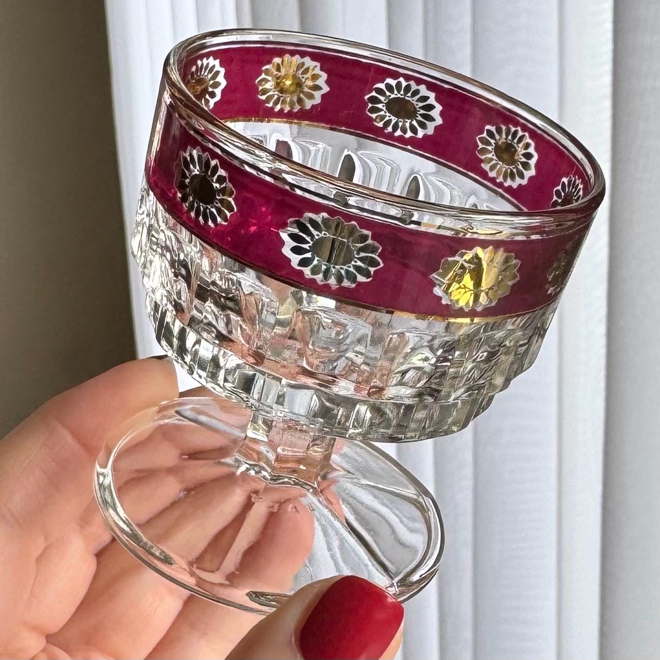 Vintage Francolini Red and Gold Rim Glasses / Dessert Cups - Set of 5