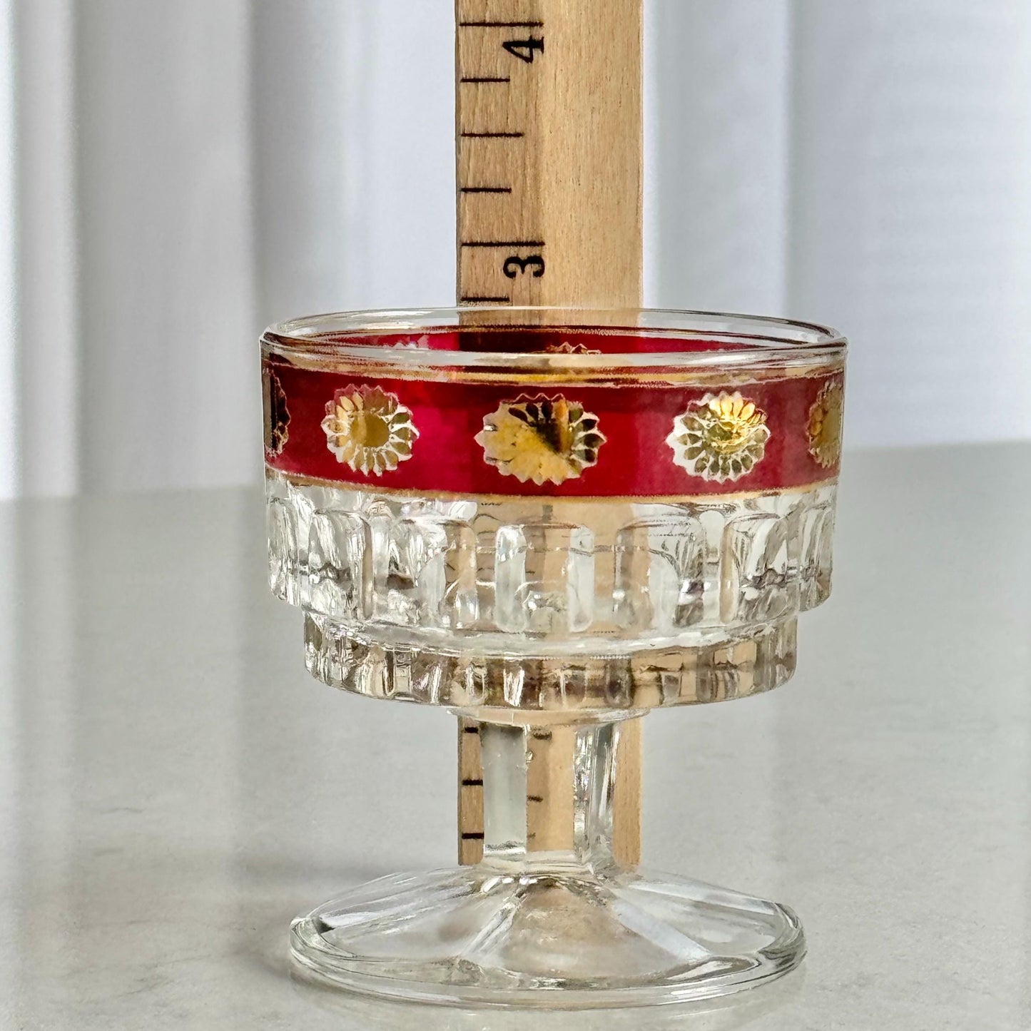 Vintage Francolini Red and Gold Rim Glasses / Dessert Cups - Set of 5