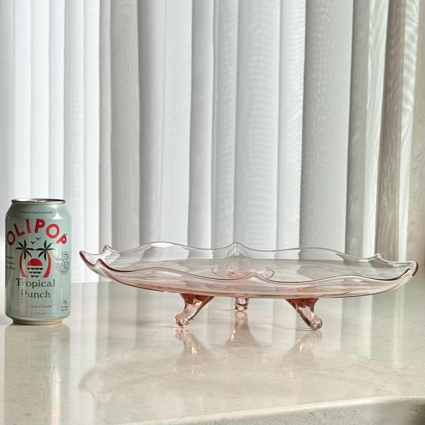 Vintage Lancaster Glass Large Etched Tri-Foot Cake Plate