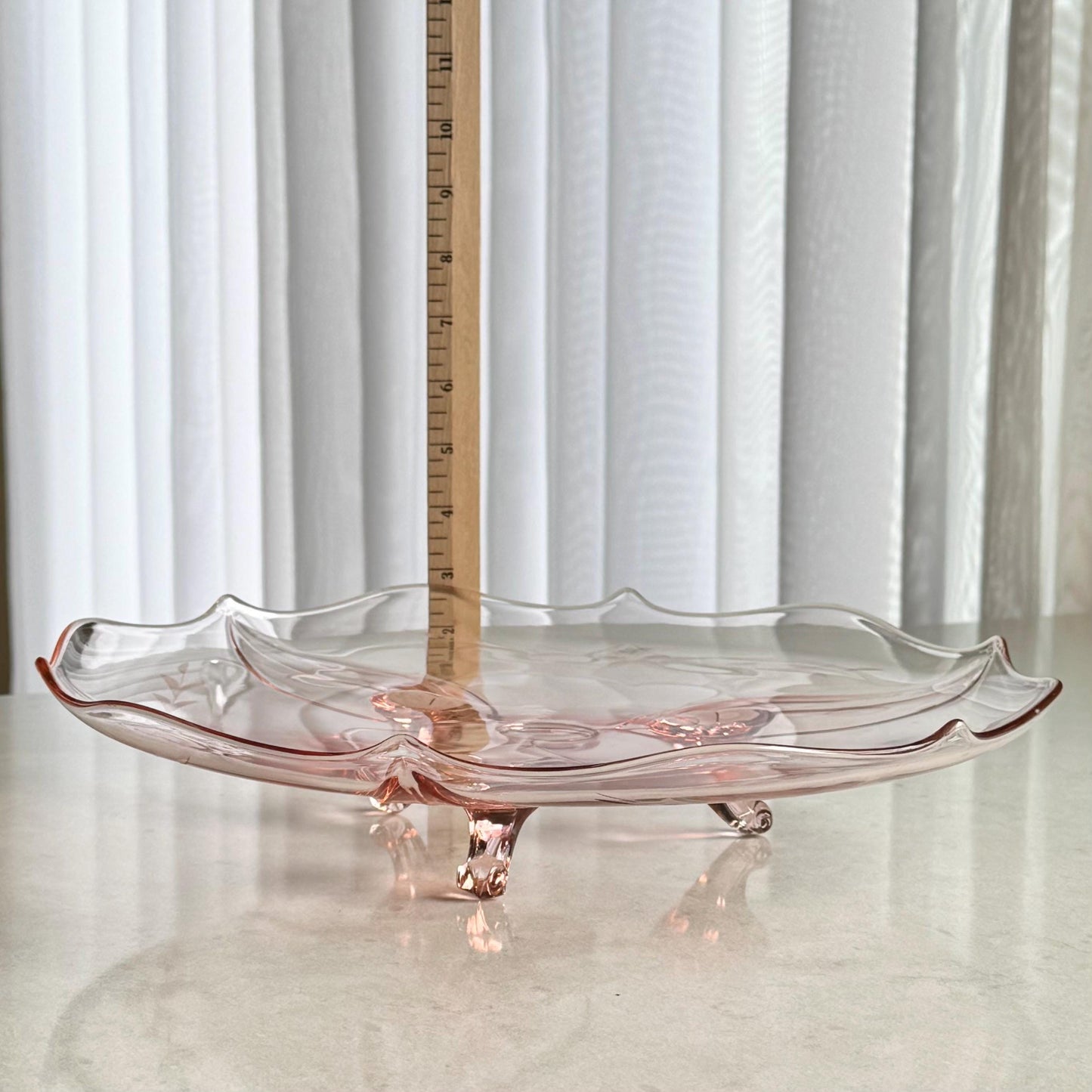 Vintage Lancaster Glass Large Etched Tri-Foot Cake Plate