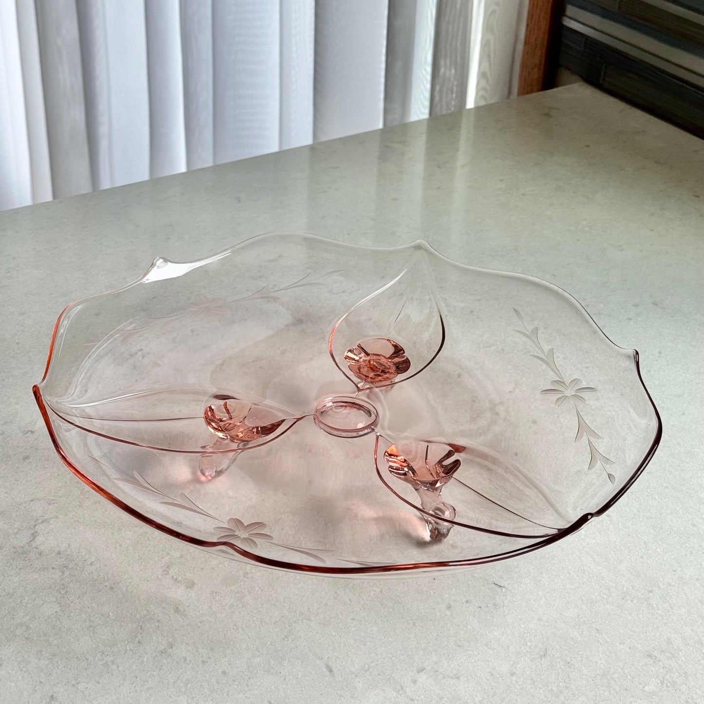 Vintage Lancaster Glass Large Etched Tri-Foot Cake Plate